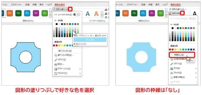 図形の塗りつぶし色と枠線の変更